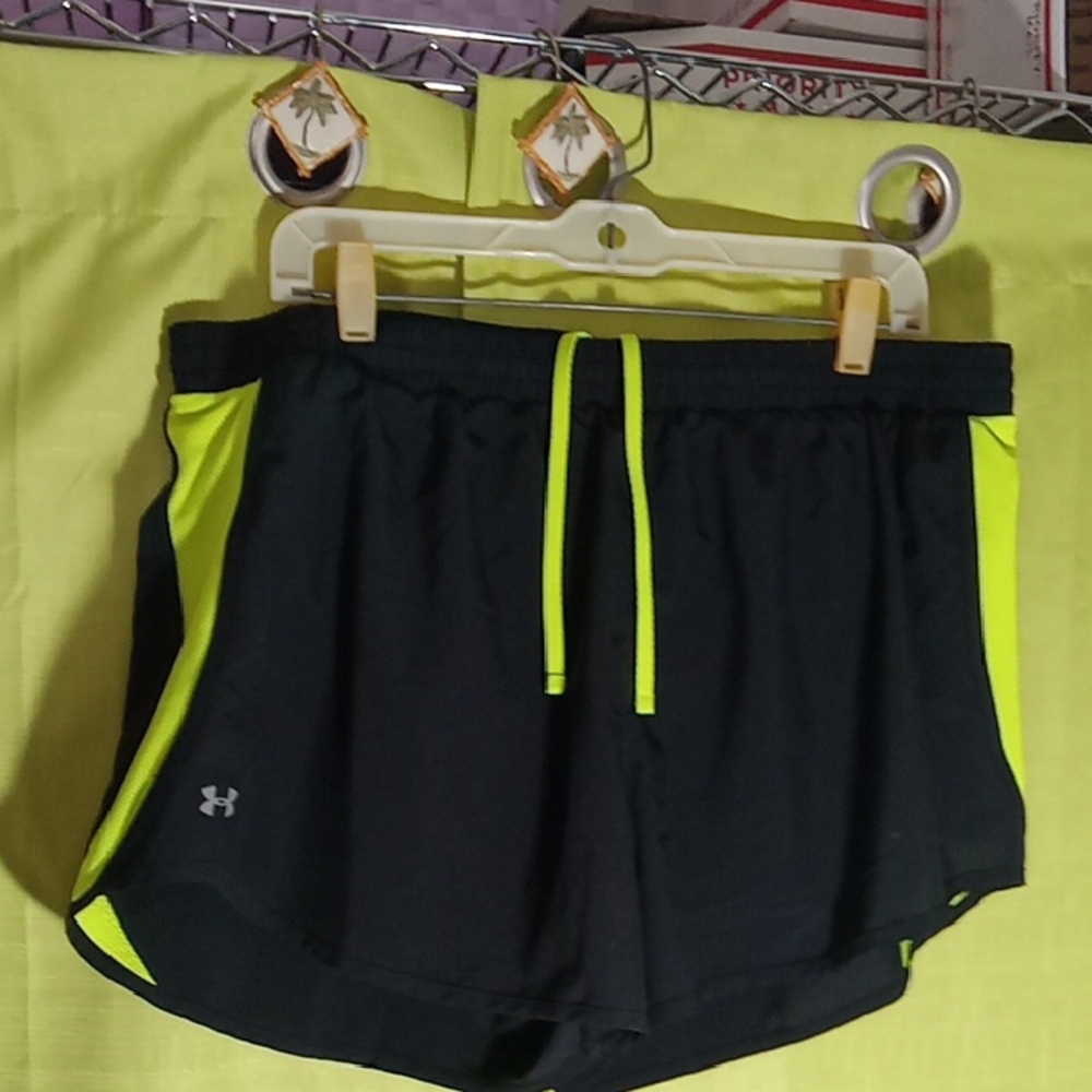 Under Armour Women's Black and Yellow Running Shorts